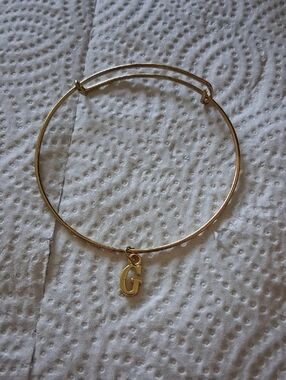 Gold Initial 'G' Charm Adjustable Bangle Bracelet - Women's Jewelry